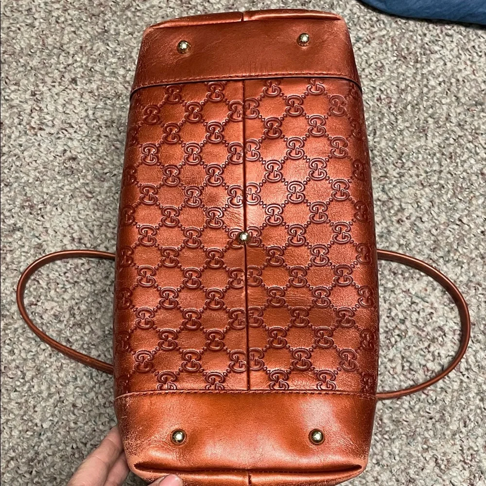 Gucci red GG logo with gold horsebit and gold bamboo heart charms Leather Tote - Picture 9 of 15